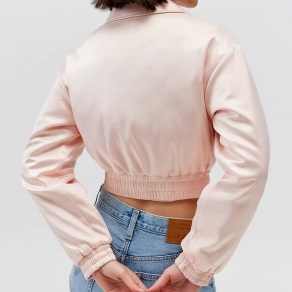 Urban Outfitters Sally Satin Cropped Bomber Jacket - Pink - Size XL - Picture 5 of 15